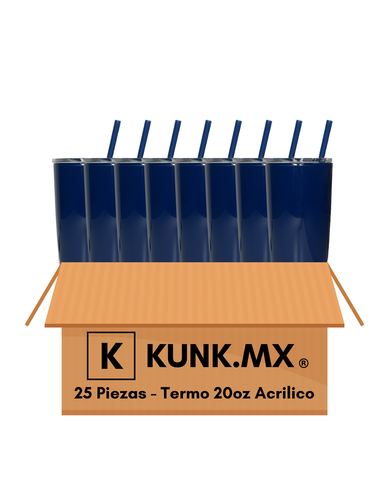 Diseño ilustrativo de termos de acrílico modelo Termo 20oz sobresaliendo de una caja, representando venta al mayoreo.
