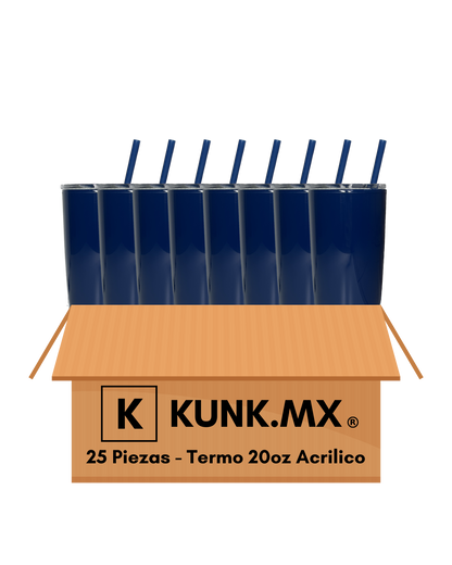 Diseño ilustrativo de termos de acrílico modelo Termo 20oz sobresaliendo de una caja, representando venta al mayoreo.
